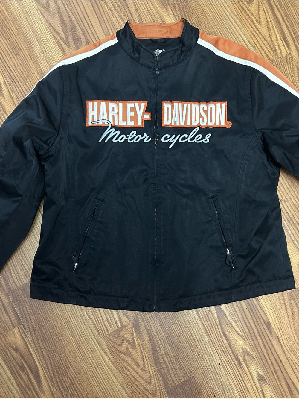 Harley-Davidson Black and Orange Embroidered Motorcycles Jacket
